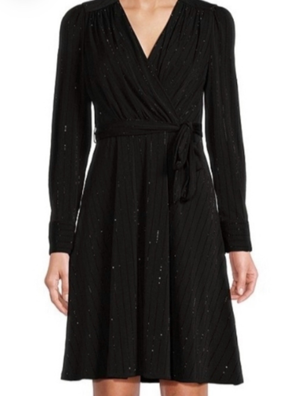 DKNY Black Asymmetrical Wrap Dress with Subtle Sparkle